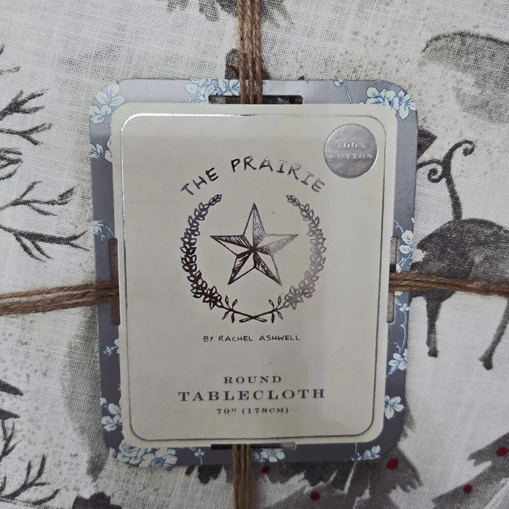 NWT Rachel Ashwell Tablecloth‎ Christmas “The Prairie” 70” Round 100% Cotton